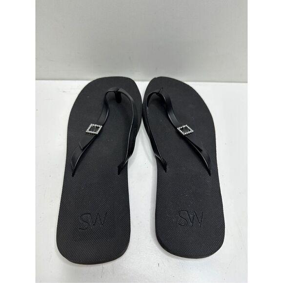 Stuart Weitzman Sandals Womens Size 7B Black Rhinestone Flip Flops - Picture 6 of 9